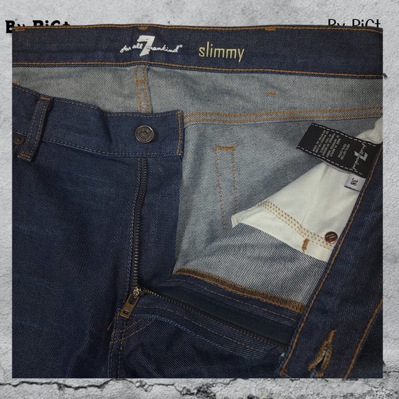 7 For All Mankind Slimmy Men's Jeans Size 38x34 Denim Mid Rise Zip Straight Leg - Picture 7 of 9